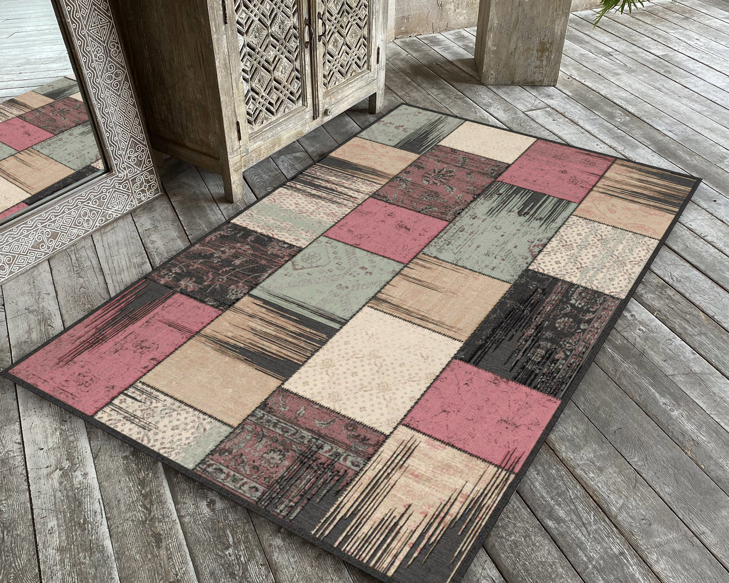 Vintage Patchwork Rug, Bohemian Decor, Living Room Carpet, Boho Style Home Decor