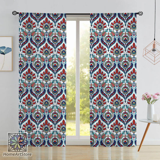 Turkish Ornament Motifs Curtain, Arabic Curtain, Ottoman Curtain, Arabesque Decor, Blue Ceramic Curtain, Living Room Curtain