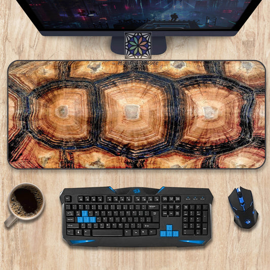 Turtle Shell Printed Desk Pad, Wood Pattern Mousepad, Office Mouse Mat, Animal Shell Desk Mat, Office Decor