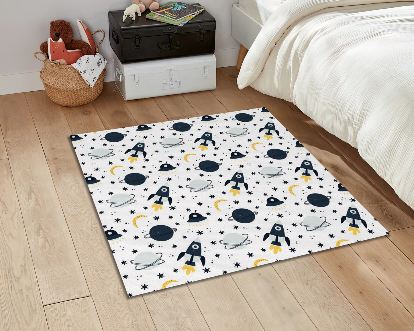 UFO Pattern Rug, Galaxy Mat, Kids Room Carpet, Nursey Play Decor, Planets Themed Rug