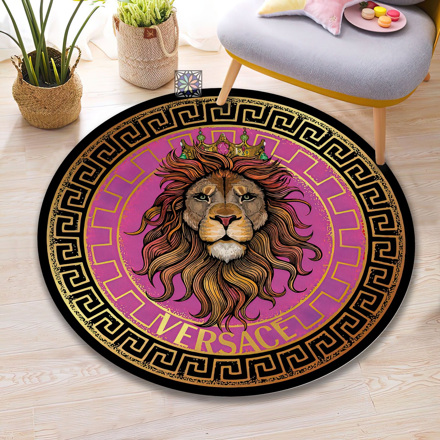 Versace Rug, Lion King Theme Carpet, Greek Key Symbol Mat, Luxury Entryway Rug, Office Decor