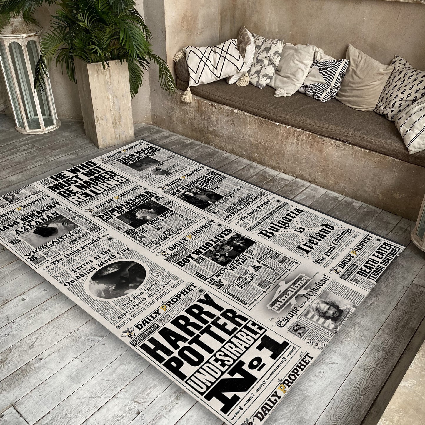 Harry Potter Daily Prophet Rug, Vintage Harry Potter Newspaper Carpet, Movie Room Decor, Fantastic Movie Mat