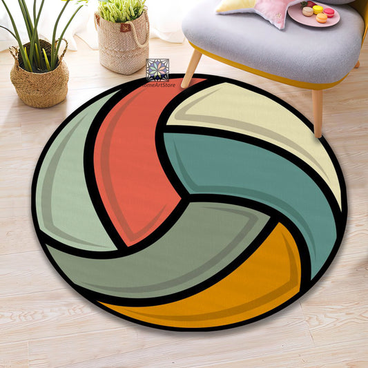 Volleyball Ball Rug, Sport Round Mat, Play Room Carpet, Nursery Round Rug