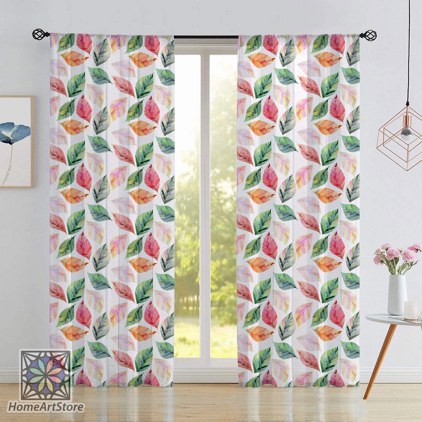 Autumn Leaves Pattern Curtain, Lovely Floral Curtain, Modern Kitchen Curtain, Boho Style Curtain