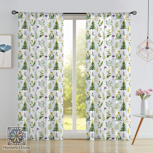 Field Plants Curtain, Leaves Pattern Curtain, Botanical Home Decor, Modern Living Room Floral Curtain