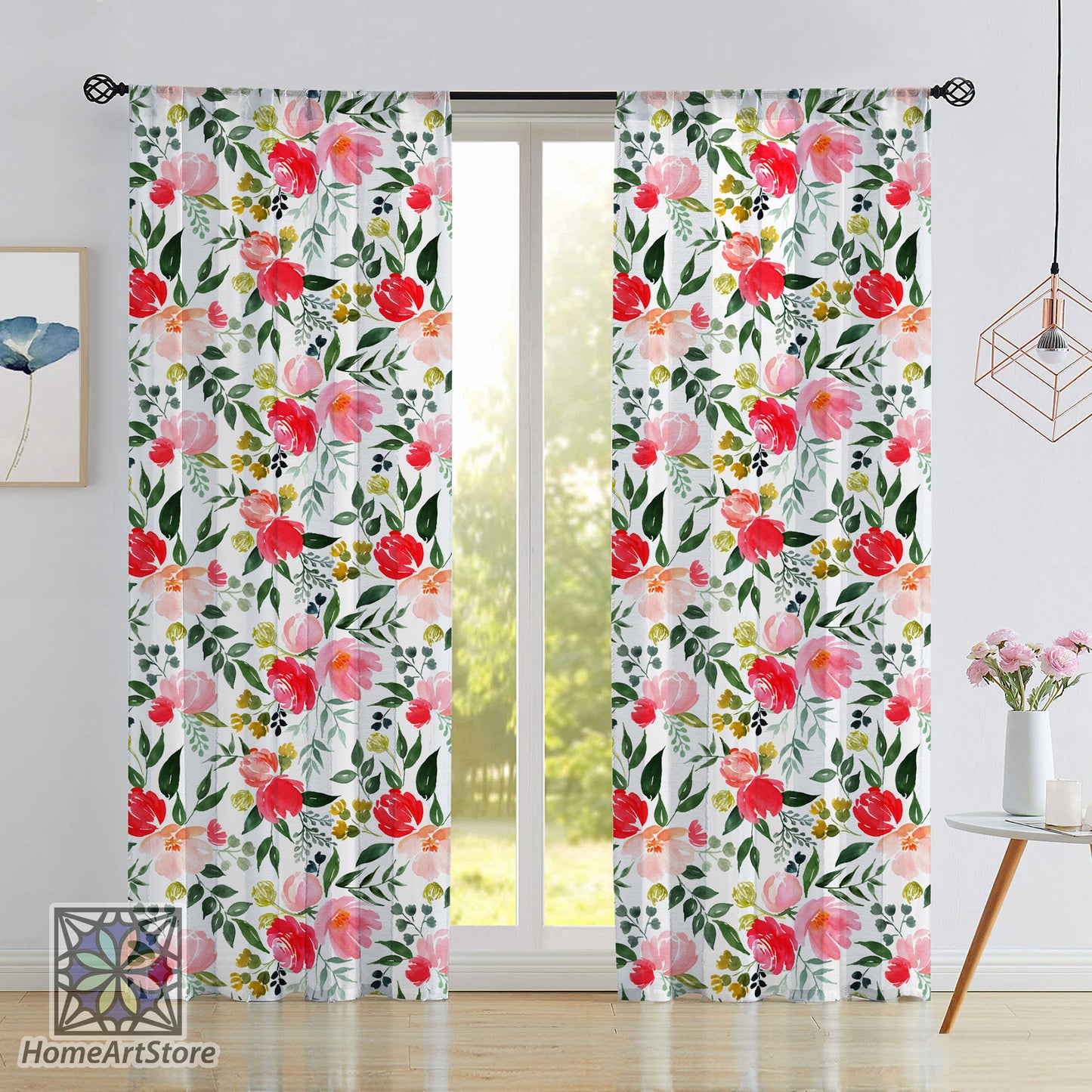 Floral Pattern Curtain, Watercolor Flower Curtain, Living Room Curtain, Botanic Home Decor
