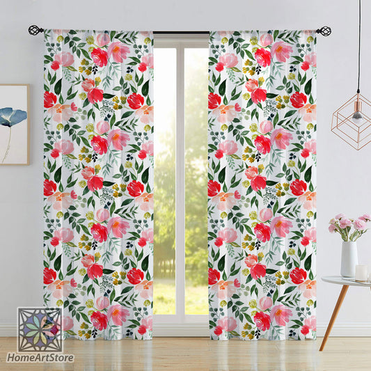 Floral Pattern Curtain, Watercolor Flower Curtain, Living Room Curtain, Botanic Home Decor