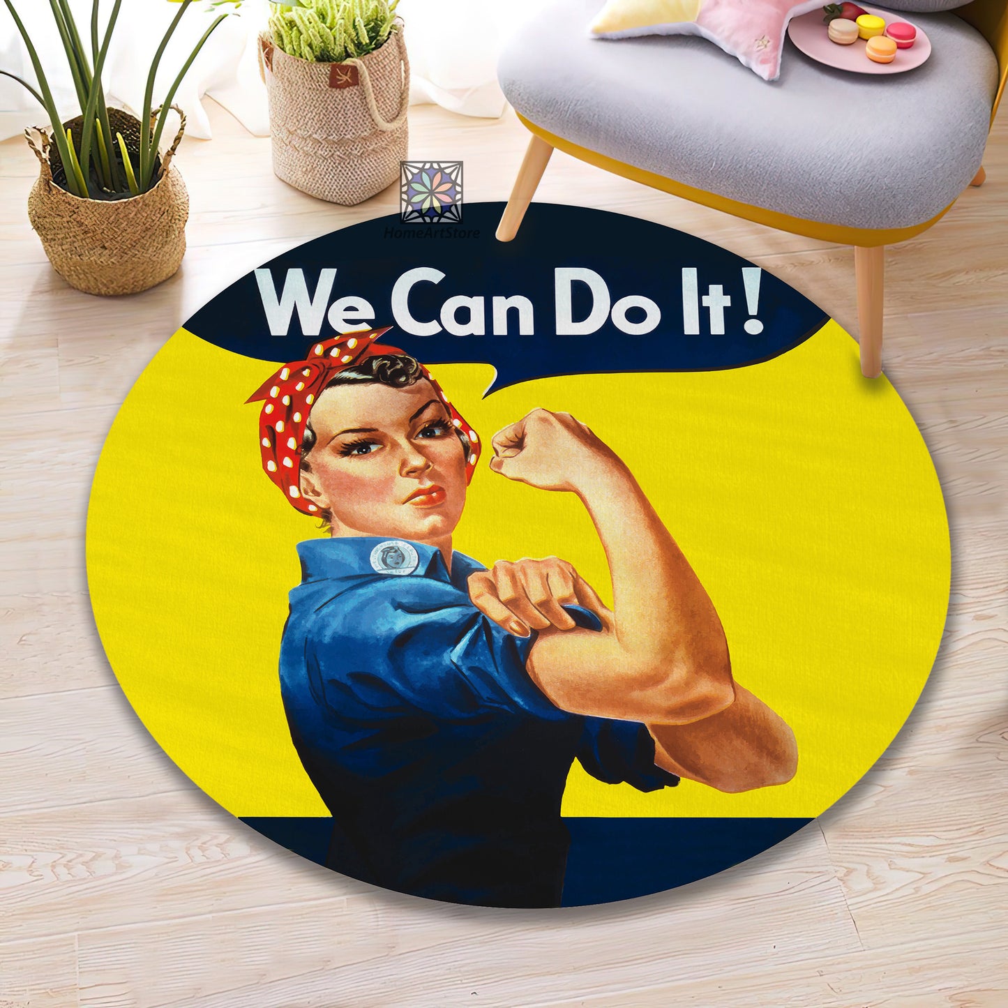 Pop Art Rug, Yellow Girl Room Carpet, Kitchen Floor Area Round Mat, Gift for Him
