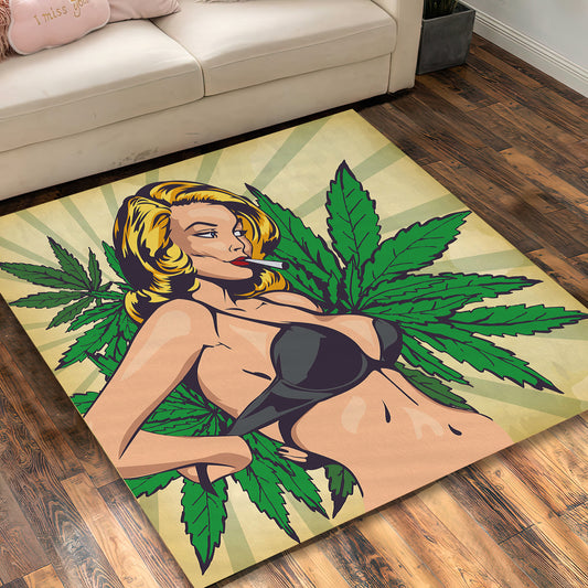 Marijuana Rug, Sexy Girl Carpet, Weed Mat, Marijuana Leaf Decor, Weed Smoker Rug