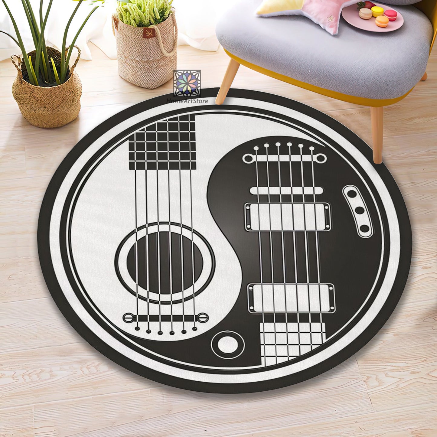 Yin Yang Rug, Black and White Guitar Mat, Music Room Carpet, Yoga Mat, Musical Decor