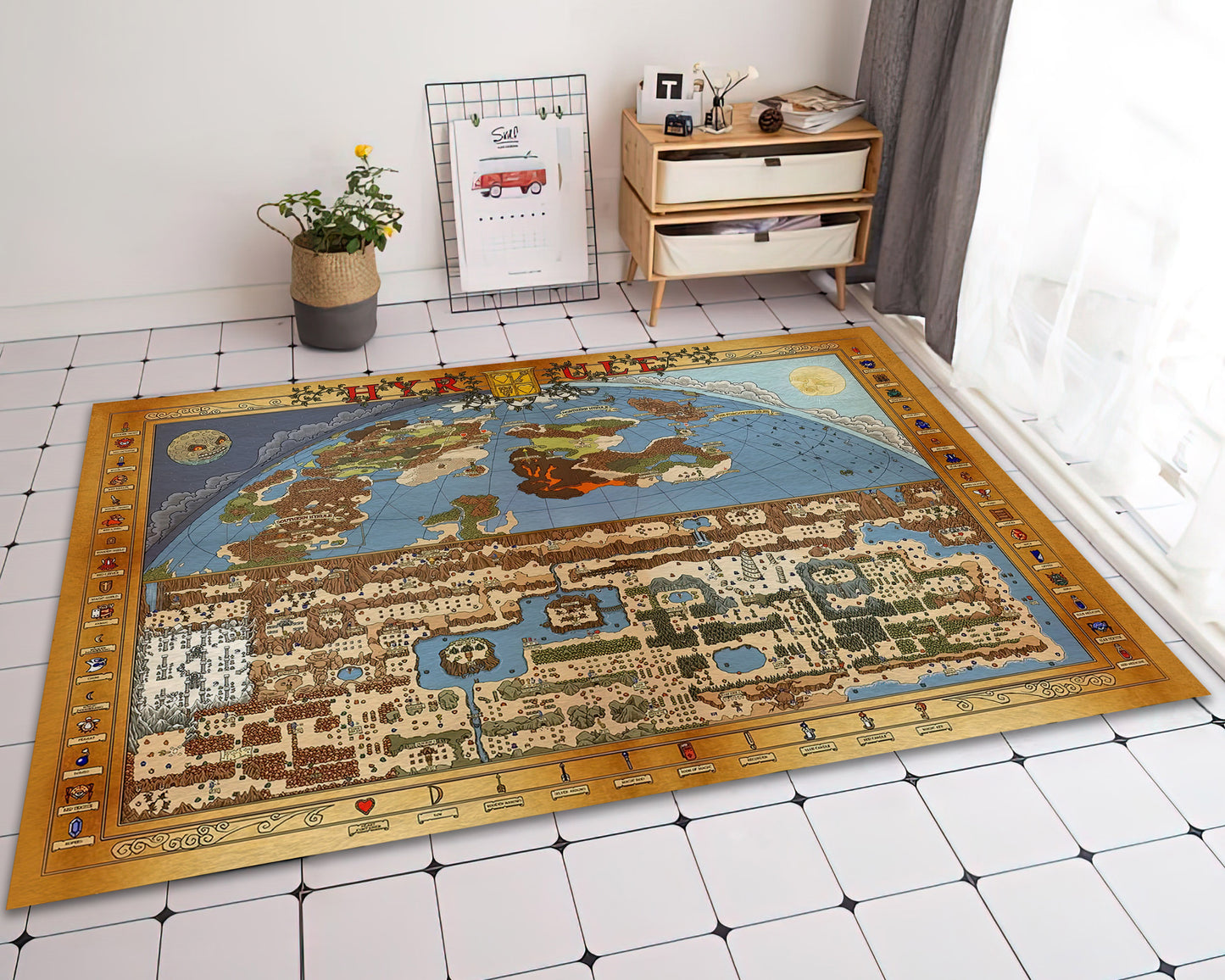 Zelda Hyrule Rug - Iconic Video Game Decor, Zelda Character Rug, and Detailed Zelda Map