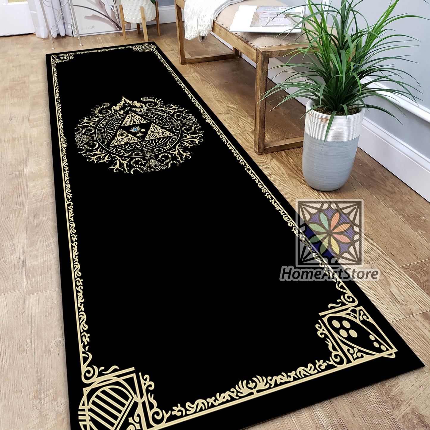 Black Zelda Logo Rug, Game Room Runner Rug, Gaming Carpet, Zelda Art Runner Mat, Gamer Decor, Zelda Gift