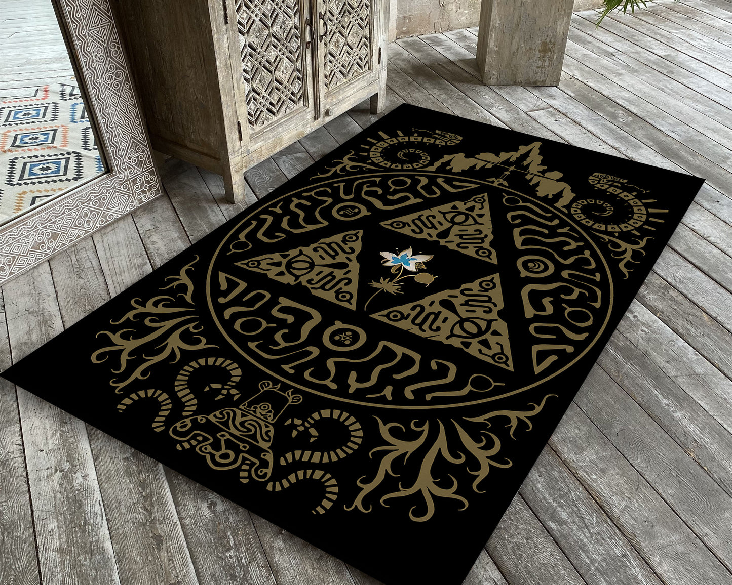 Zelda Art Symbol Rug - Black Zelda Gaming Decor for Game Room Carpet