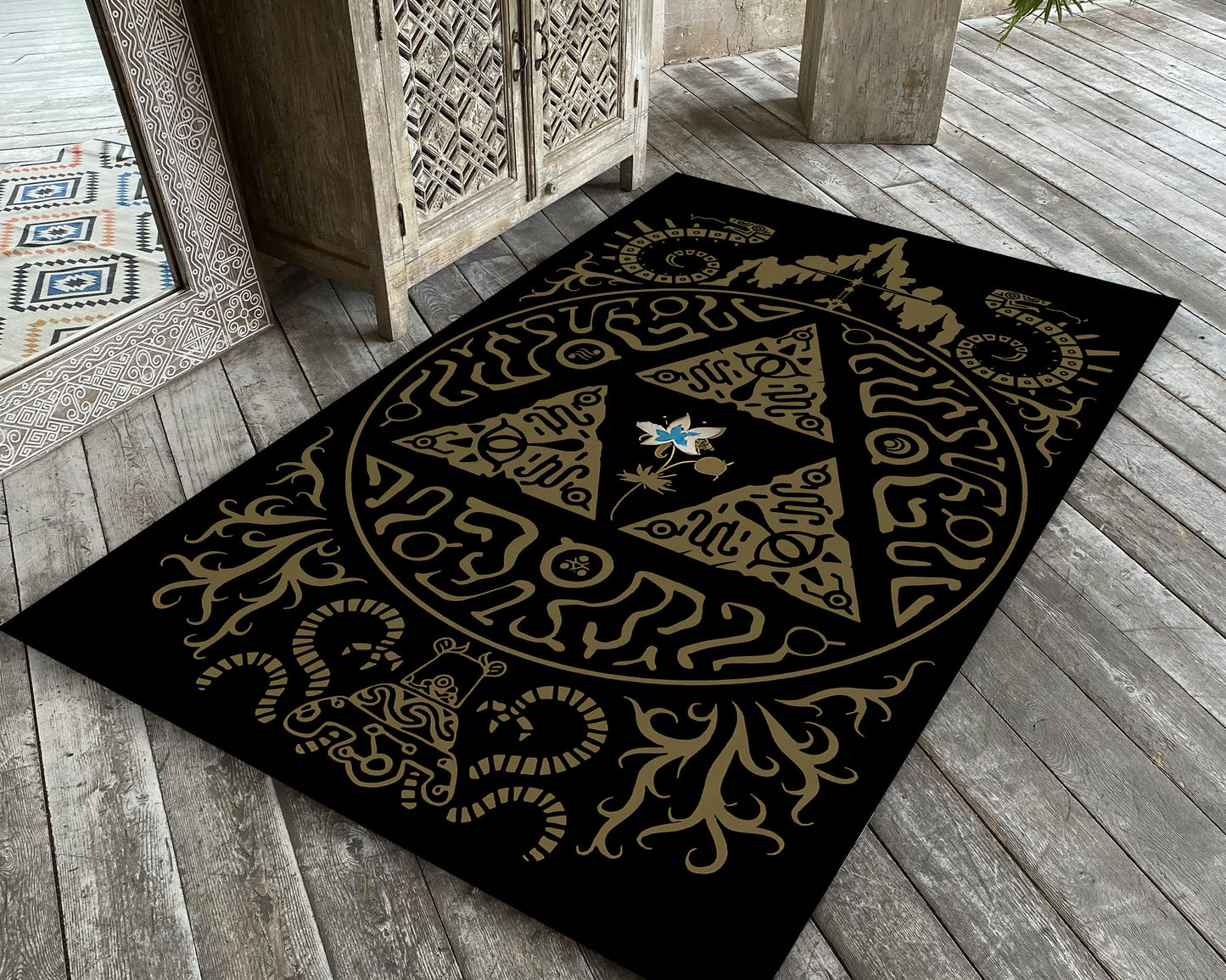 Zelda Art Rug, Game Room Decor, Video Game Carpet, Zelda Black Mat, Gift for Gamer