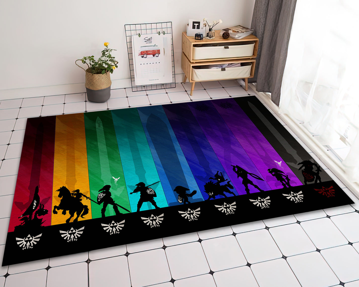 Zelda Character Rug - Colorful Video Game Decor, The Legend of Zelda Carpet, Game Room Mat