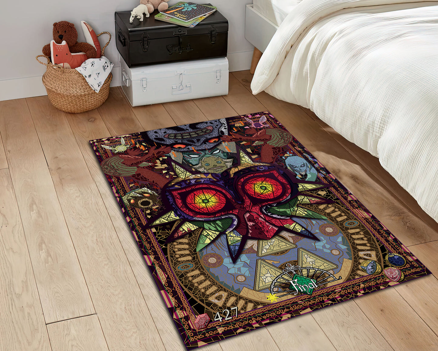 Zelda Majora’s Mask Rug, Game Room Carpet, Gaming Decor, Vintage Gamer Mat, Zelda Art Carpet