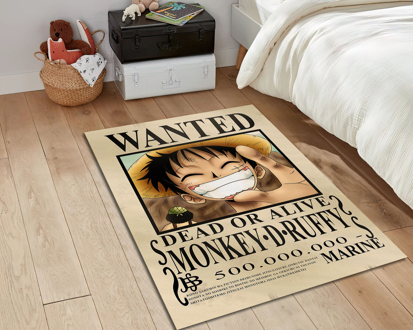 Wanted One Piece Rug, Anime Character Carpet, Japanese Anime Decor, Anime Fan Gift