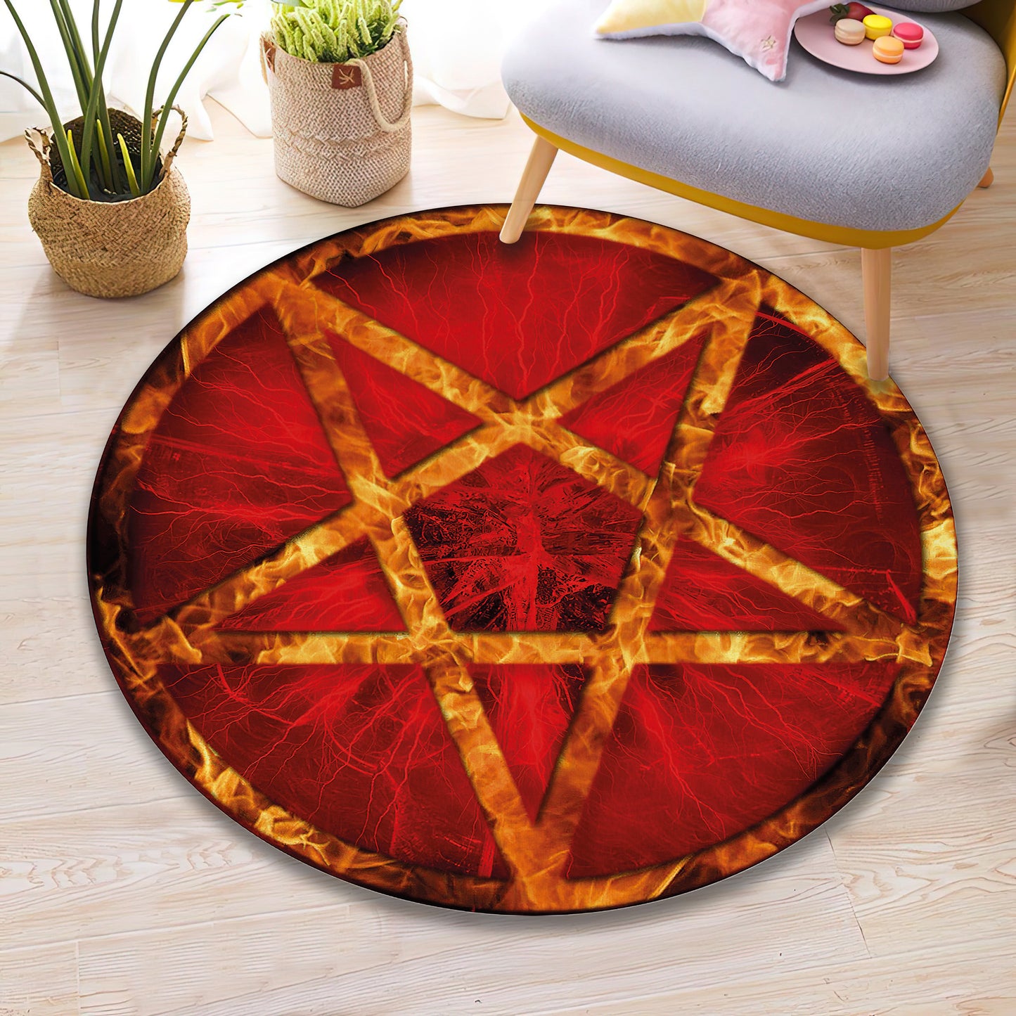 Red pentacle rug, Gothic Room Carpet, David Statue Decor, Pentagram Mat, Horror Gift