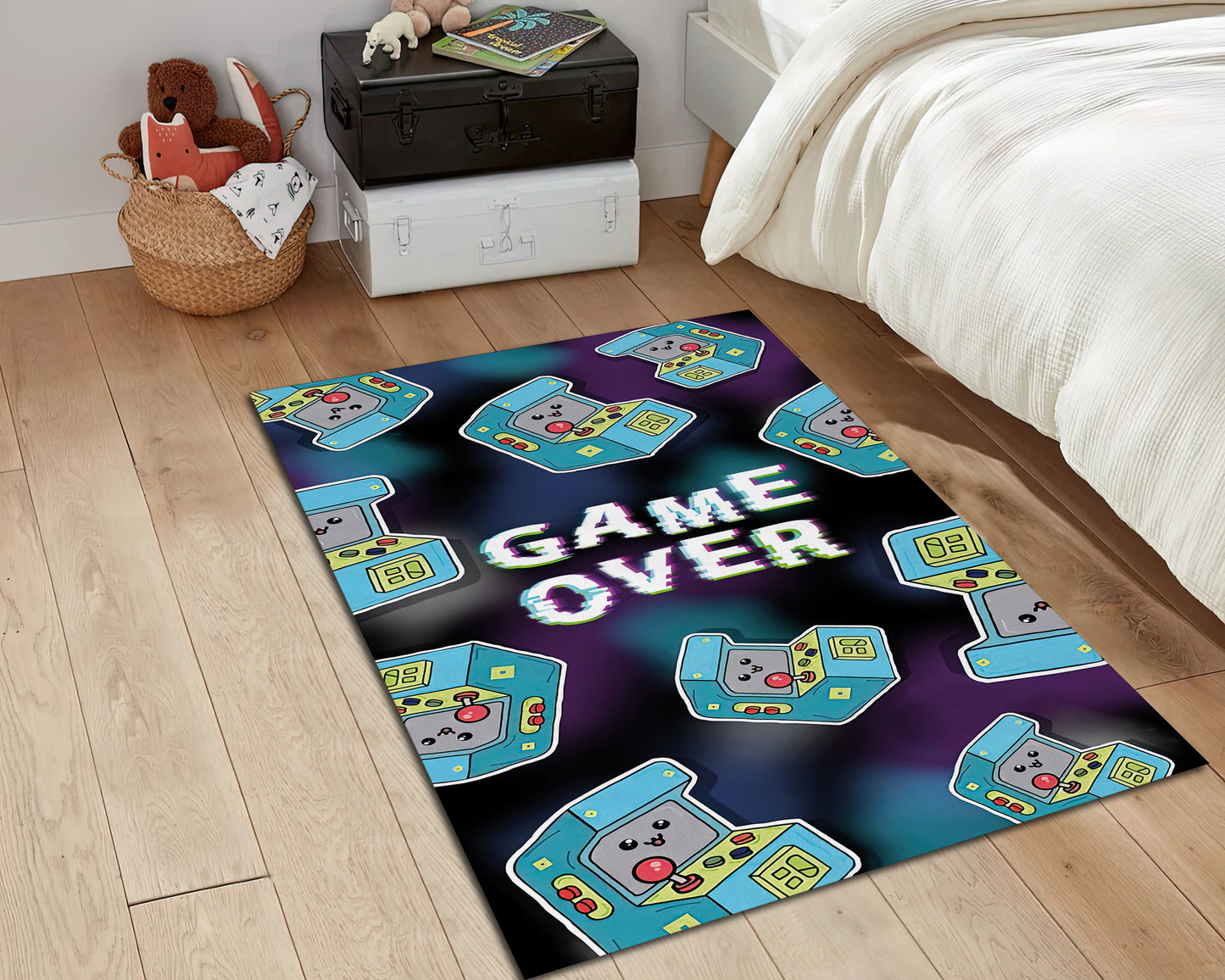 Video Game Over Rug, Arcade Game Carpet, Pixel Art Rug, Game Room Decor, Nostalgia Gaming Mat