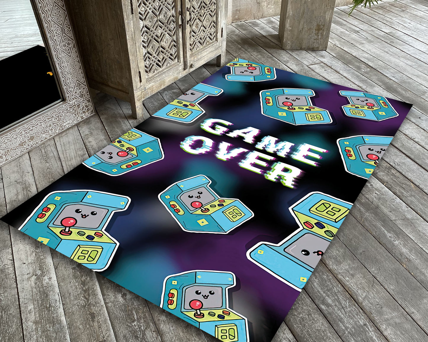 Video Game Over Rug, Arcade Game Carpet, Pixel Art Rug, Game Room Decor, Nostalgia Gaming Mat