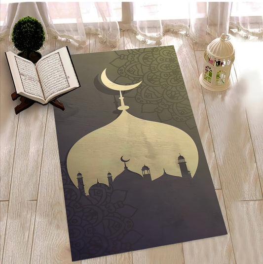 Crescent Themed Prayer Mat, Mosque Prayer Rug, Turkish Prayer Rug, Islamic Muslim Gift