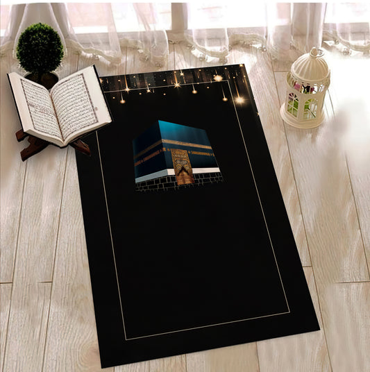 Black Color Kaaba Prayer Mat, Prayer Room Mat, Luxury Prayer Rug, Ramadan Eid Decor, Islamic Gift