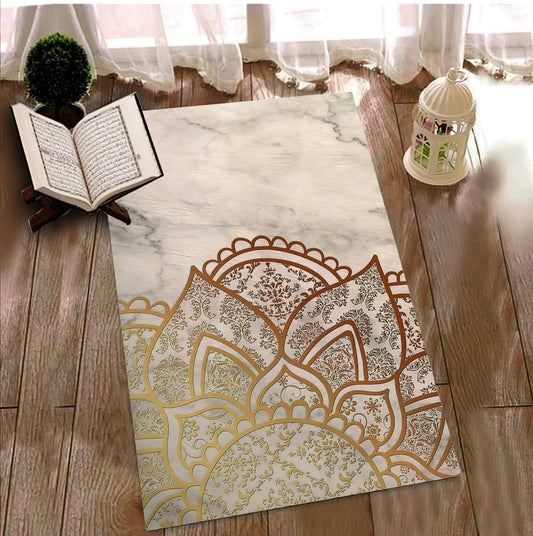 Mandala Motif Prayer Mat, Marble Patterned Prayer Rug, Muslim Prayer Rug, Ramadan Eid Decor, Islamic Gift