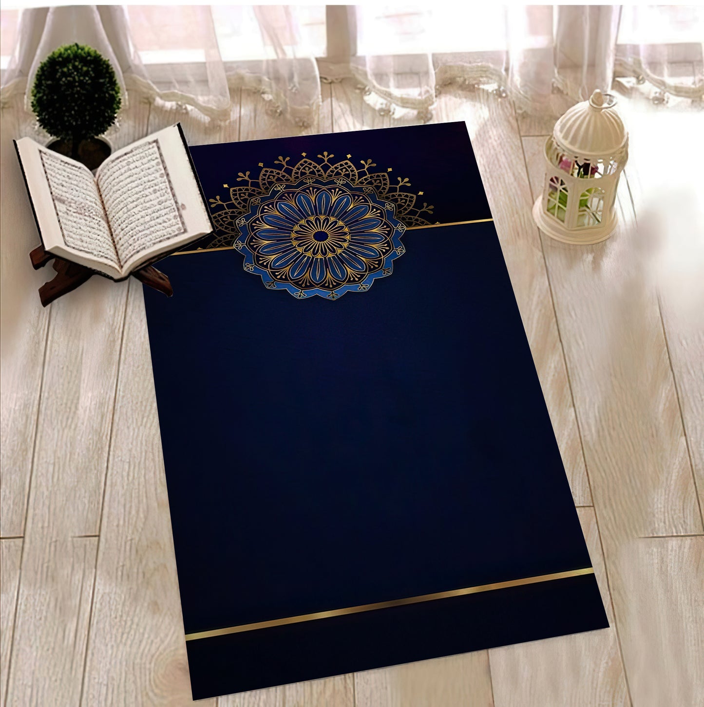 Blue Mandala Motif Prayer Mat, Decorative Prayer Mat, Ramadan Eid Decor, Islamic Gift