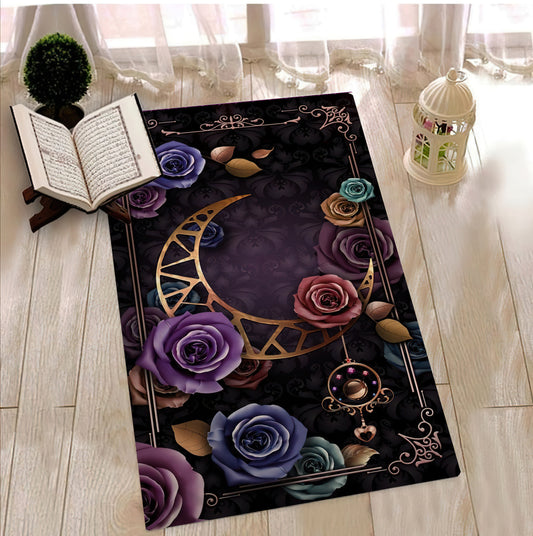 Colorful Floral Prayer Mat, Crescent Printed Prayer Mat, Luxury Prayer Rug, Muslim Prayer Mat, Islamic Gift