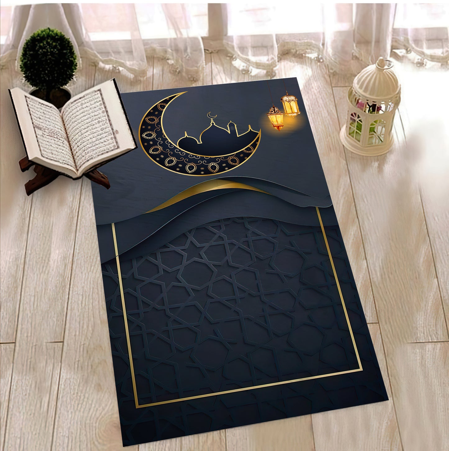 Kaaba Prayer Mat, Crescent Themed Prayer Mat, Mosque Prayer Rug, Ramadan Eid Gift