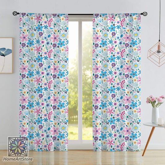 Colorful Floral Pattern Curtain, Flower Curtain, Living Room Curtain, Kids Play Room Curtain, Boho Curtain