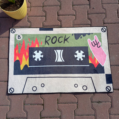 Tape Rock Rug, Cassette Carpet, Music Room Decor, Rock Roll Mat, Music Gift
