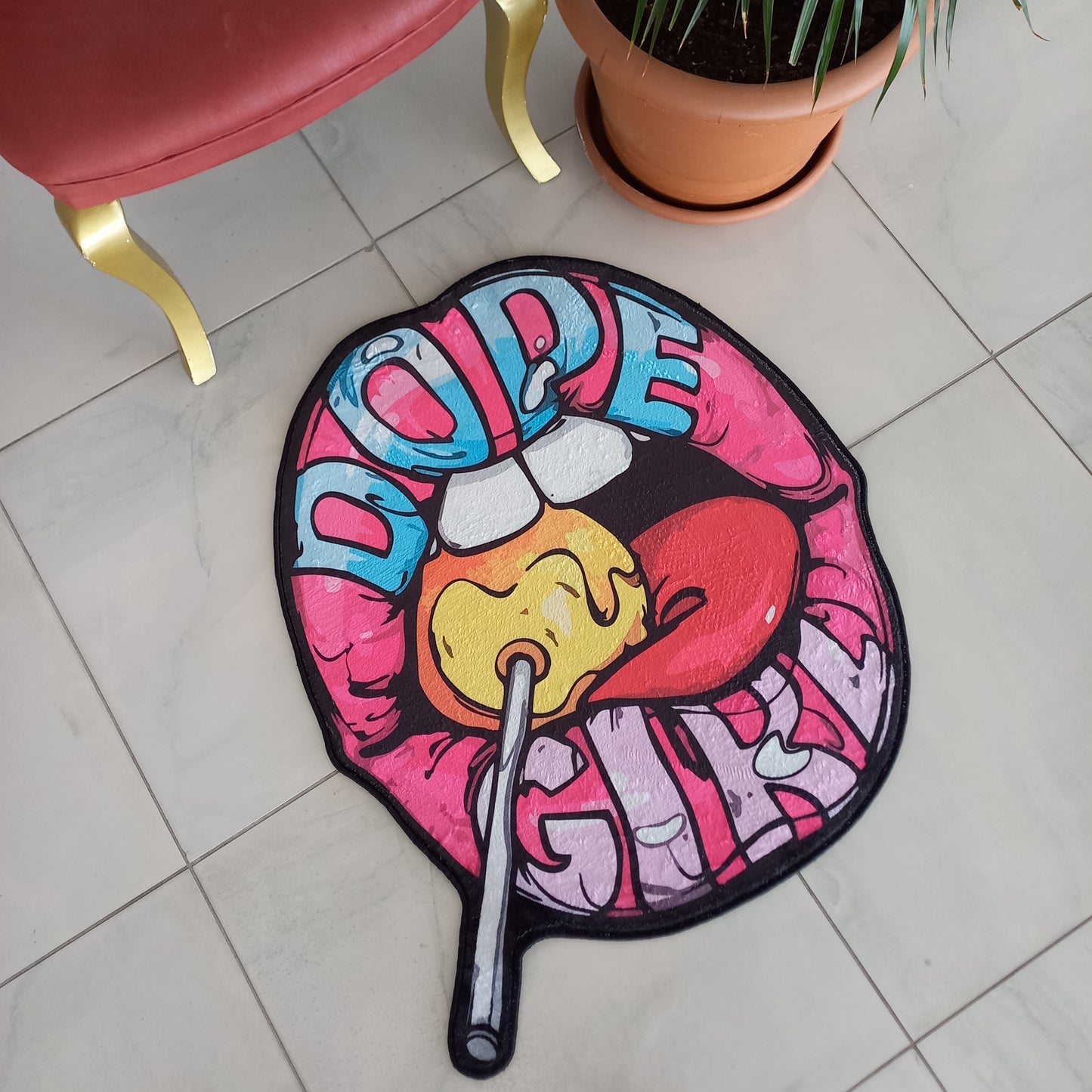 Lip Shaped Rug, Sexy Carpet, Dope Girl Text Rug, Lollipop Lip Rug, Girl Room Mat, Lip Decor