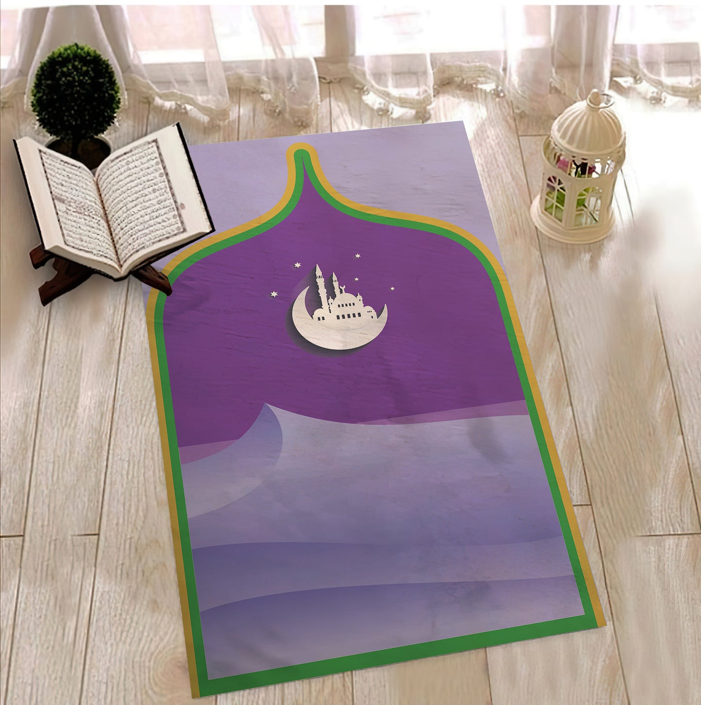 Children's Prayer Rug, Purple Color Prayer Rug, Mosque Themed Luxury Prayer Rug, Islamic Gift,