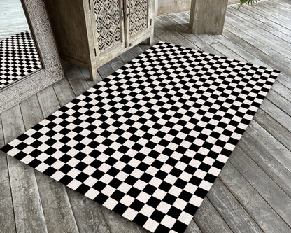 Black and White Checkered Rug, 3D Illusion Carpet, Moroccan Checkered Rug, Bath Mat, Living Room Decor