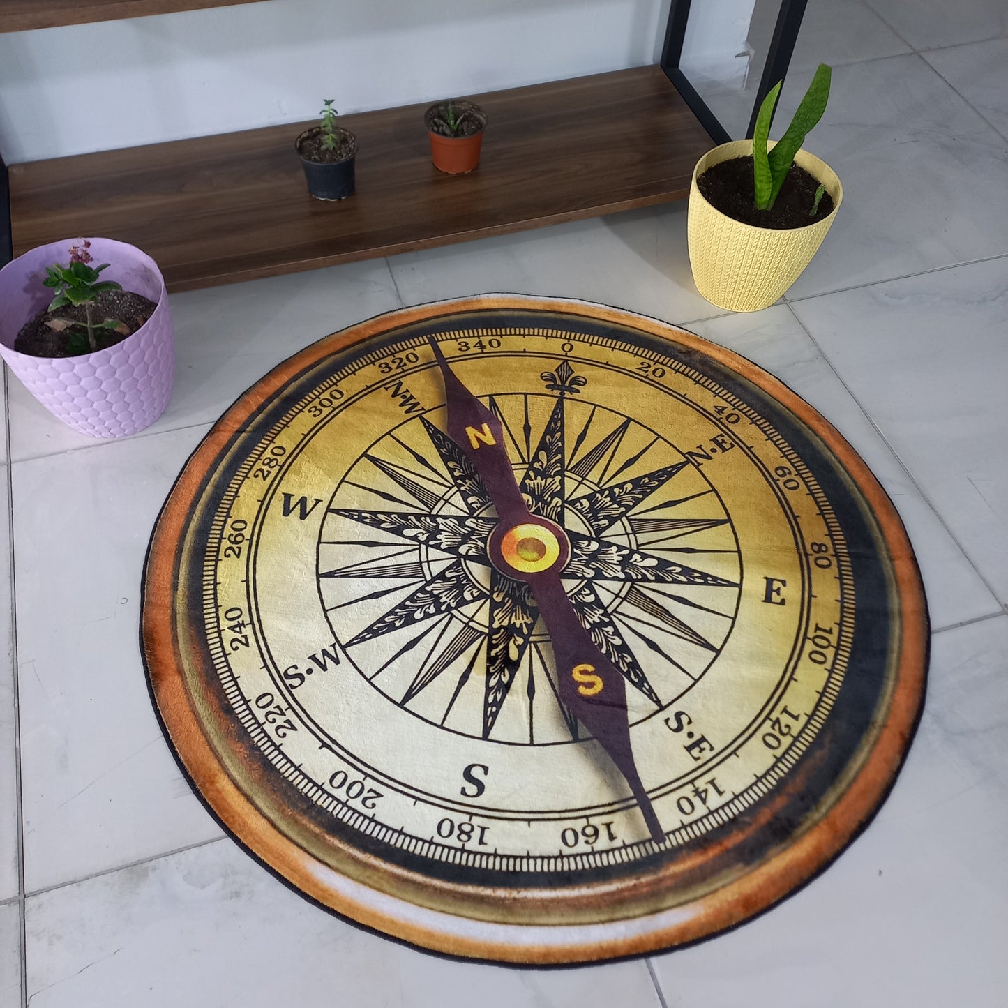 Enhance Your Office Decor with a 3D Compass Rug - Yacht-Inspired Round Mat