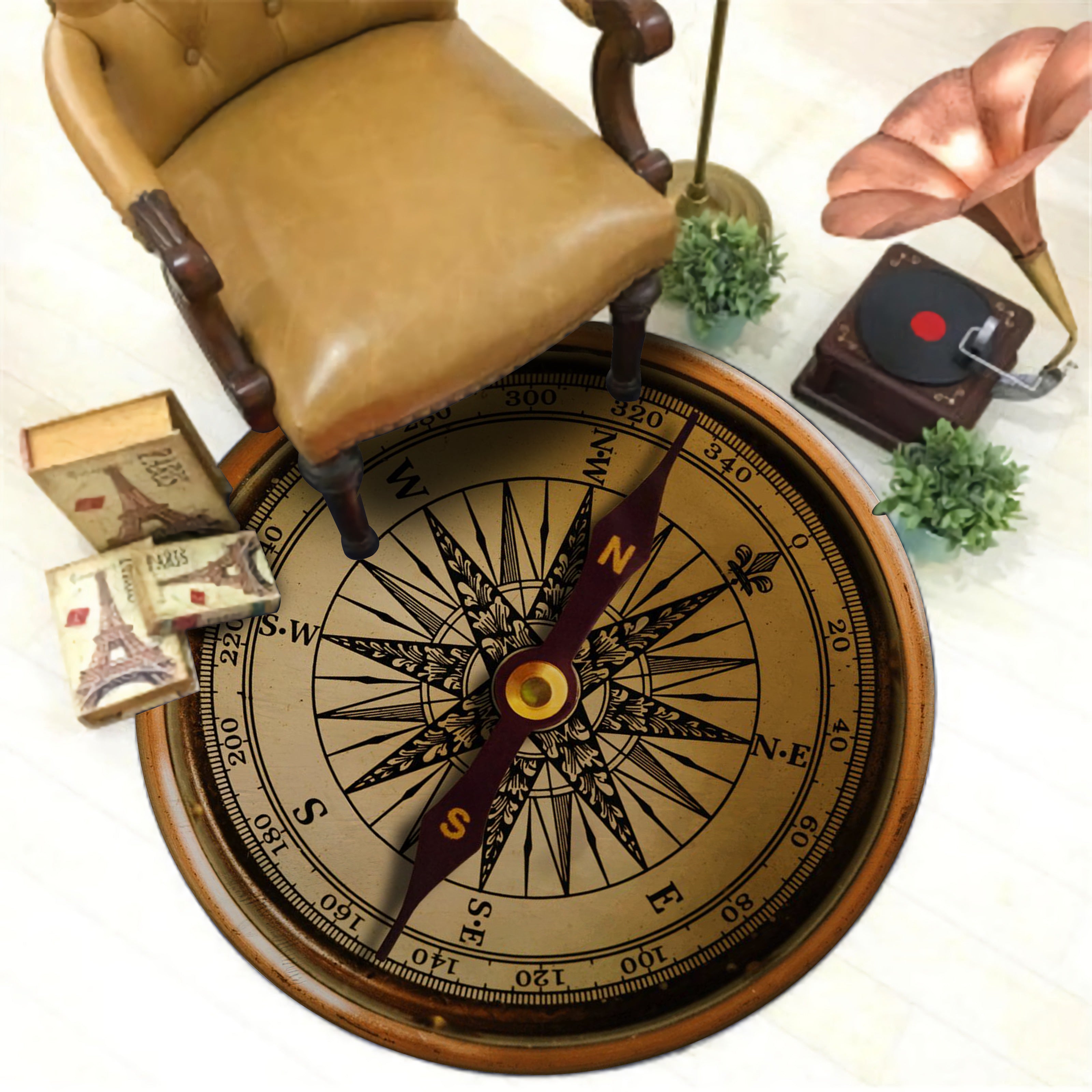 3D Compass Rose Rug, Entryway Carpet, Compass Decor, Yacht Round Mat ...