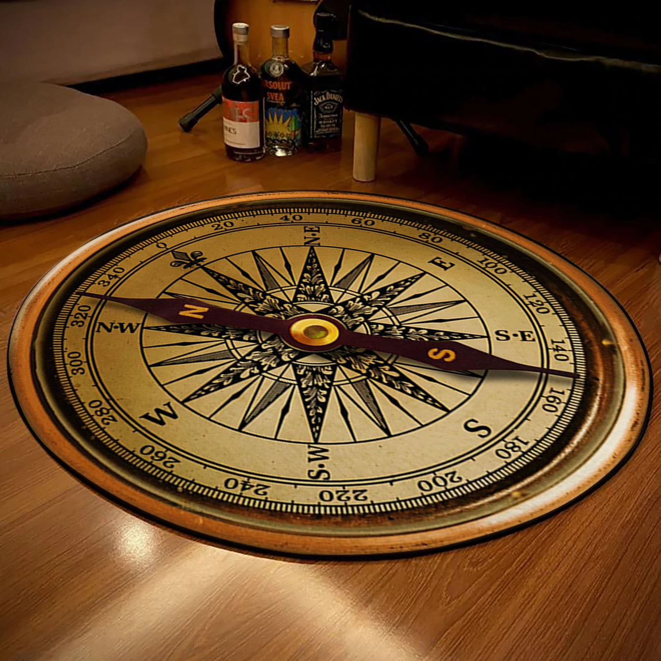 3D Compass Rose Rug, Entryway Carpet, Compass Decor, Yacht Round Mat ...