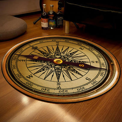 3D Compass Rose Rug, Entryway Carpet, Compass Decor, Yacht Round Mat, Office Gift