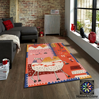 Camel Rug, Desert Theme Carpet, Moroccan Style Floor Mat, Kids Room Play Mat, Playroom Decor