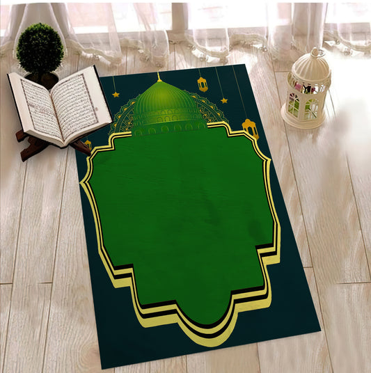 Green Turkish Decorative Prayer Mat, Mosque Motif Prayer Rug, Portable Prayer Mat, Islamic Rug