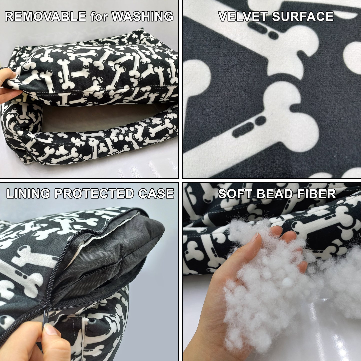 Bone Printed Dog Bed - Removable & Washable, Custom, Puppy Mat Dog, Pet Large Sofa, Dog Accessories, Small Dog Bed, Modern Dog Bed