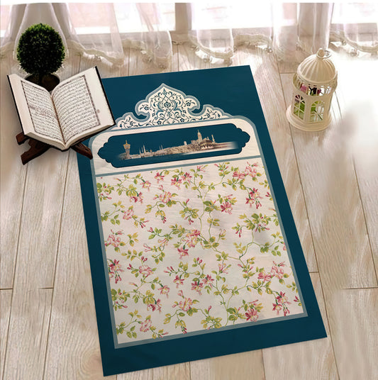 Kaaba Motif Prayer Mat, Floral Pattern Prayer Rug, Turkish Decorative Prayer Mat, Islamic Gift