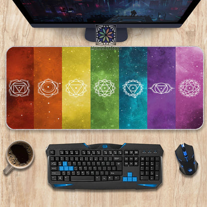 7 Chakra Mandala Desk Mat, Yoga Mat, Meditation Decor, Rainbow Mouse Mat, Mandala Symbol Mousepad