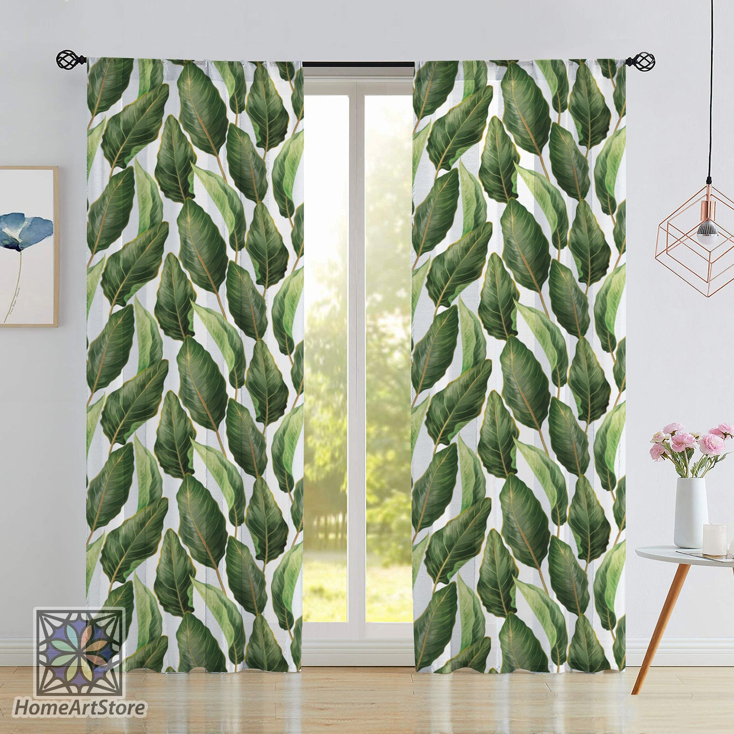 Palm Leaves Curtain, Tropical Curtain, Hawaii Curtain, Green Leaf Curtain, Living Room Curtain