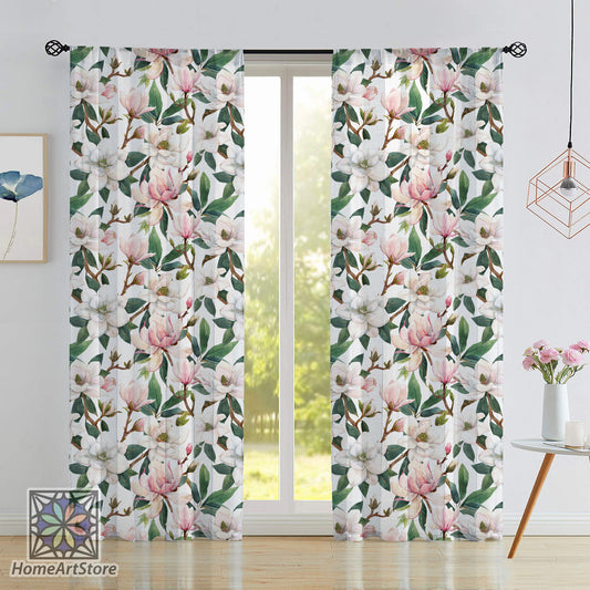 Pink Magnolia Curtain, Living Room Curtain, Flower Curtain, Tropical Curtain, Boho Style Curtain