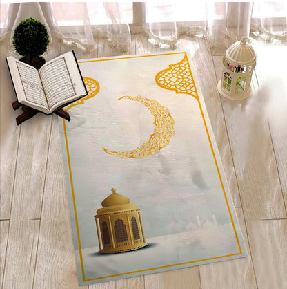 Crescent Printed Prayer Mat, Turkish Motif Prayer Rug, Muslim Prayer Mat, Islamic Gift