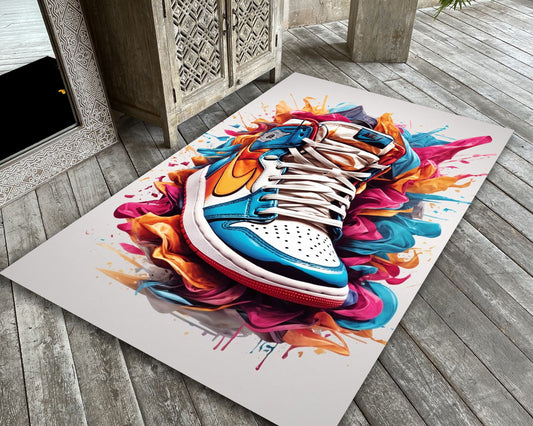 Graffiti Air Jordan Rug, Sneakerhead Carpet, Jump man Decor, Sneaker Room Mat, Jordan Art Rug, Jordan Gift