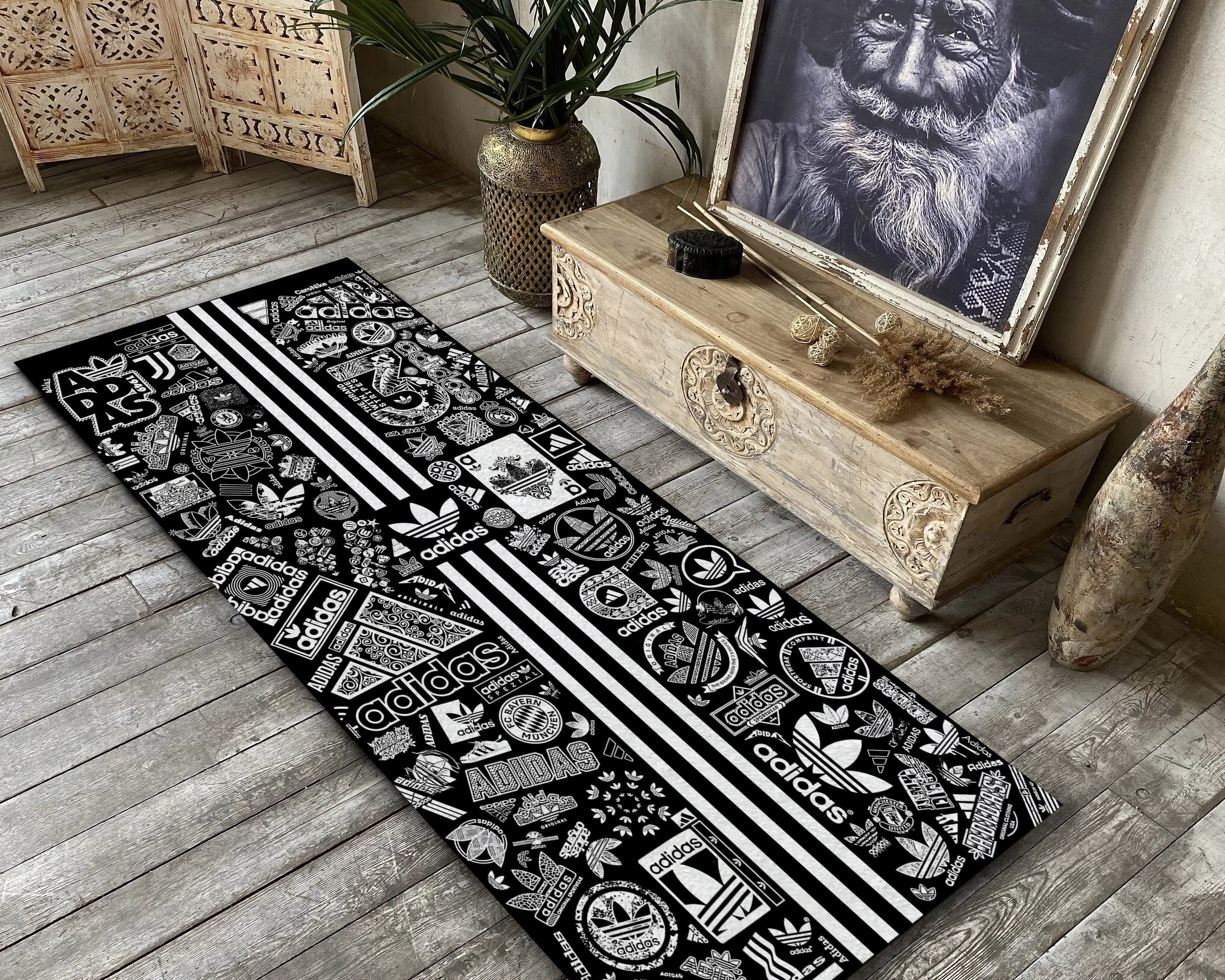 Adidas Symbol Rug, Sneaker Carpet, Vintage Adidas Mat, Black Sneaker R ...