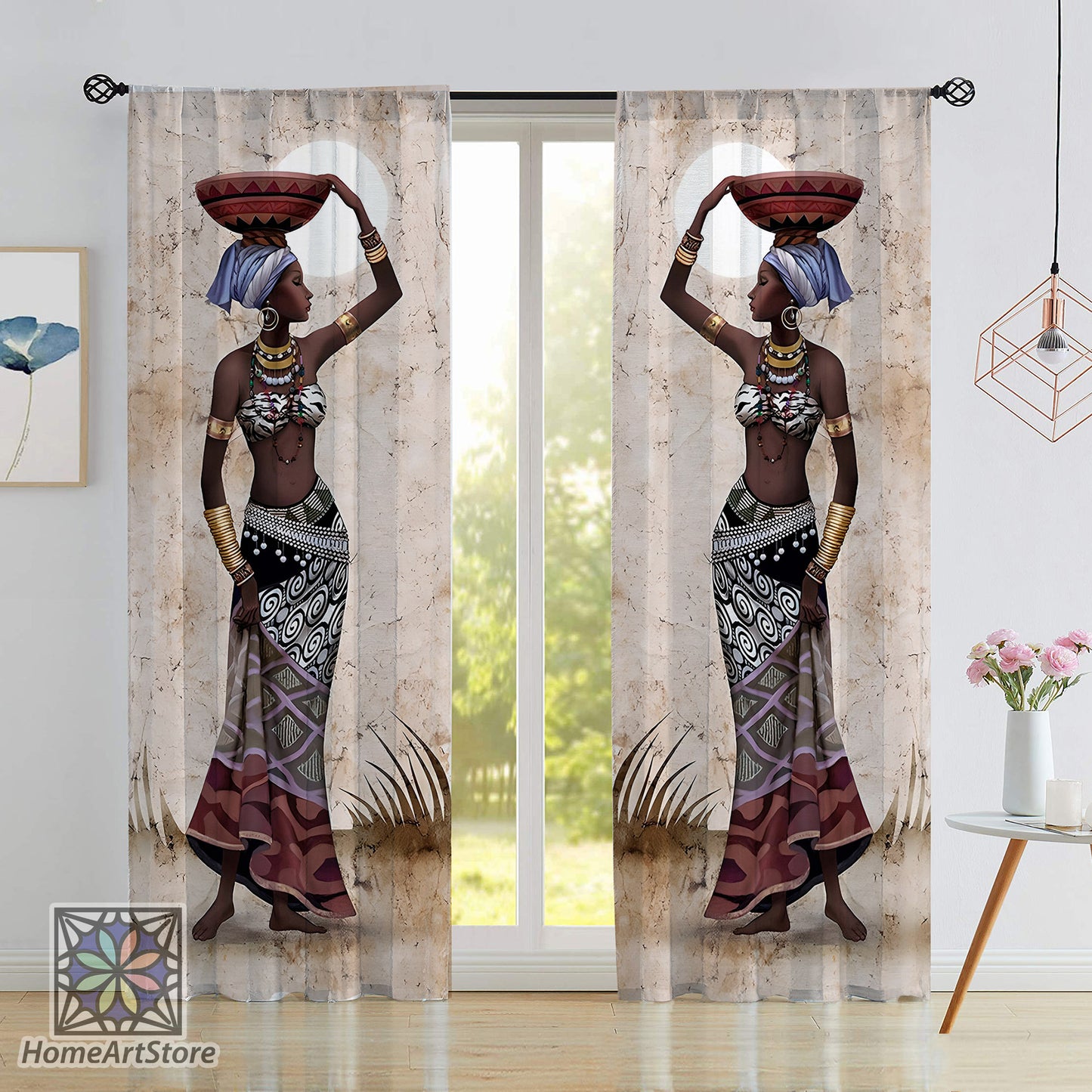African Woman Blackout Curtain - Tribal Home Decor, Living Room Curtain, Vintage Women-Themed Curtain